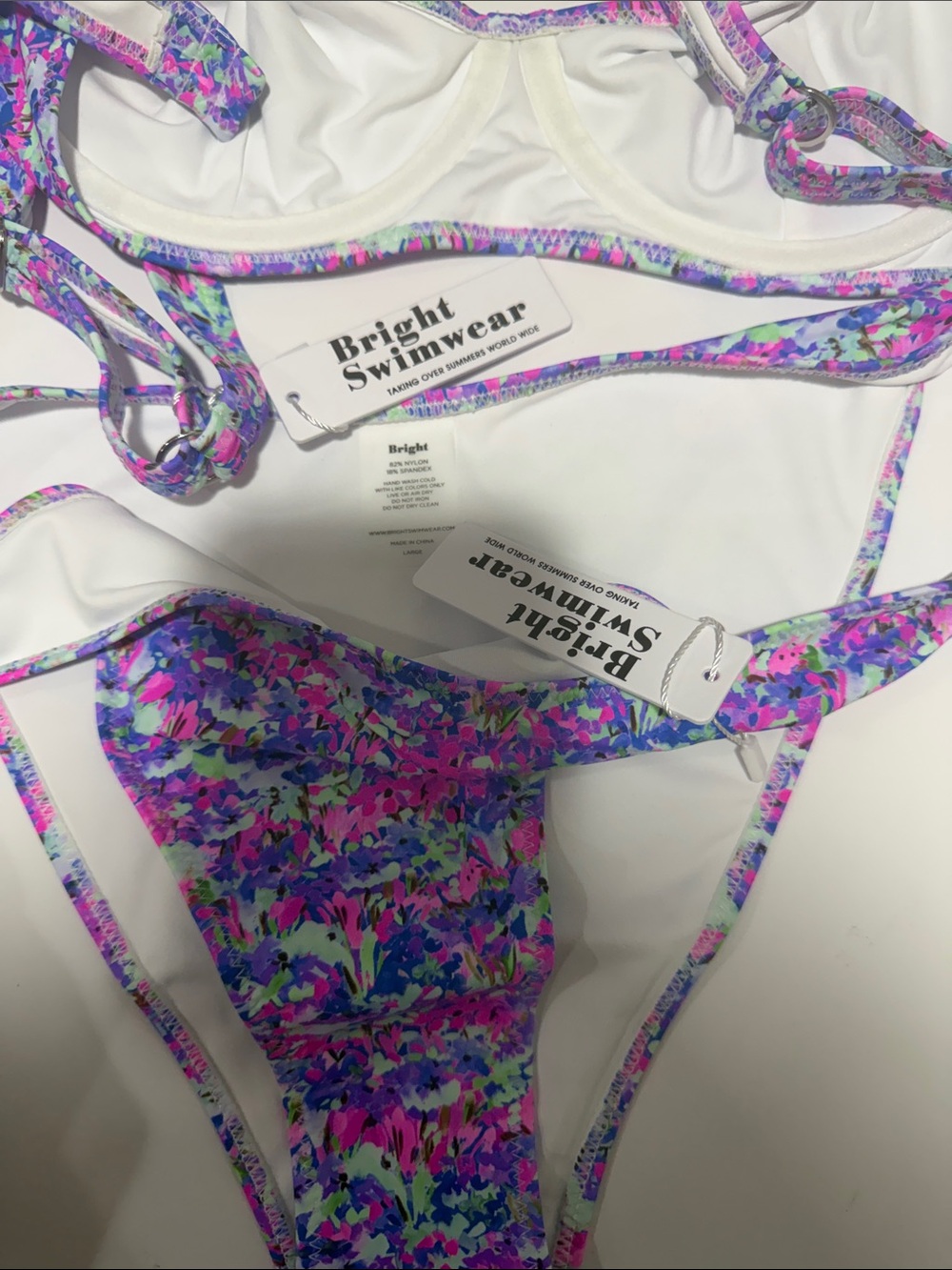 Two-Piece Floral Scoop Bikini in Pink and Purple - Women Swim med top lg bottom - Picture 6 of 6